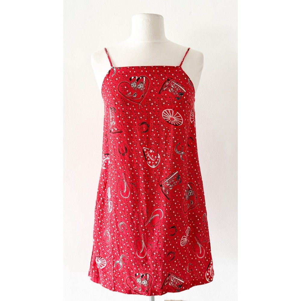 NEW Monteau Linen-Blend Red Cowboy Country Rodeo Bandana Print Mini Dress Small